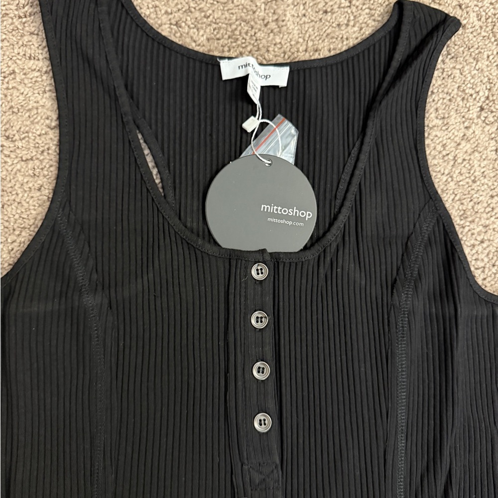 Mittoshop Mini Dress Women size S,M,L Racer Ribbed Tank Button Henley Neckine - Picture 2 of 9